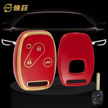 HON1T1-Red-Gold Plating- Car Key Cover For Honda