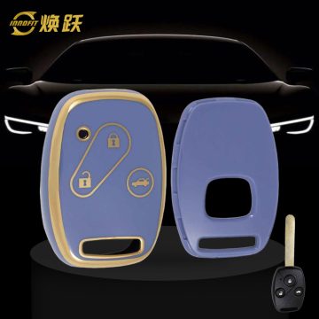 HON1T1-Light Blue-Gold Plating- Car Key Cover For Honda