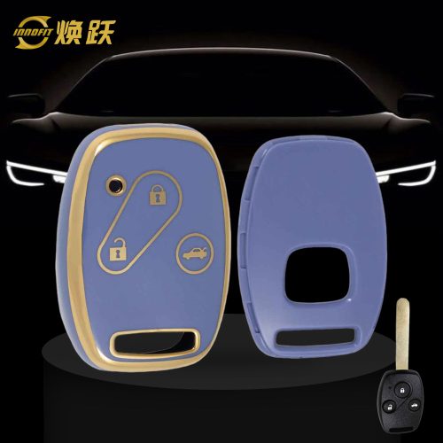 HON1T1-Light Blue-Gold Plating- Car Key Cover For Honda