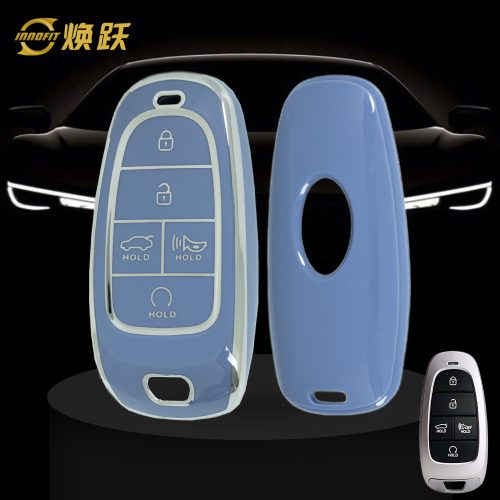 HYE3T1-Light Blue-Silver Plating- Car Key Cover For Hyundai