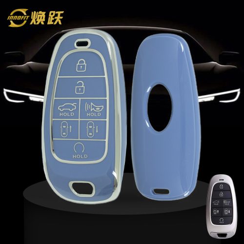 HYE4T1-Light Blue-Silver Plating- Car Key Cover For Hyundai