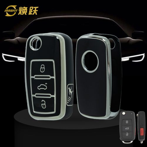 VOB9T1-Black-Silver Plating- Car Key Cover For Volkswagen