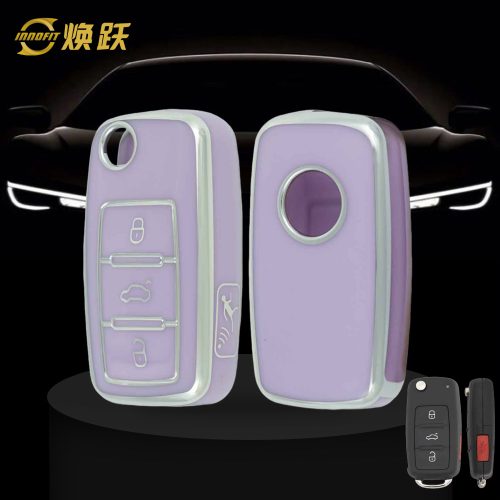 VOB9T1-Purple-Silver Plating- Car Key Cover For Volkswagen