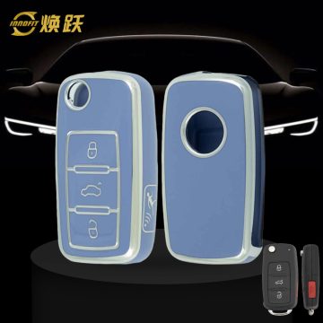 VOB9T1-Light Blue-Silver Plating- Car Key Cover For Volkswagen