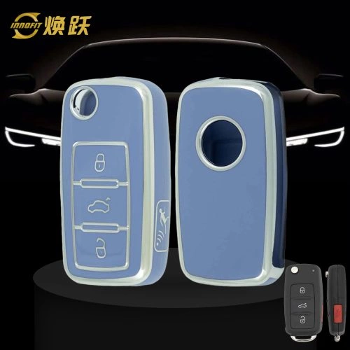 VOB9T1-Light Blue-Silver Plating- Car Key Cover For Volkswagen