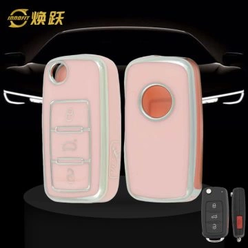 VOB9T1-Pink-Silver Plating- Car Key Cover For Volkswagen