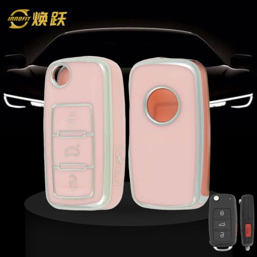 VOB9T1-Pink-Silver Plating- Car Key Cover For Volkswagen