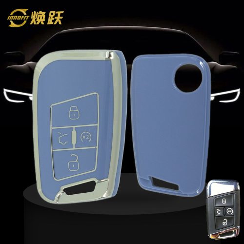 VOD2T1-Light Blue-Silver Plating- Car Key Cover For Volkswagen