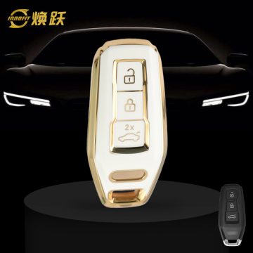 AUK1T1-White-Gold Plating- Car Key Cover For Audi