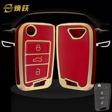 VON1T1-Red-Gold Plating- Car Key Cover For Volkswagen