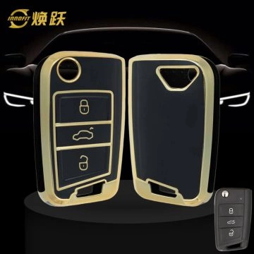 VON1T1-Black-Gold Plating- Car Key Cover For Volkswagen