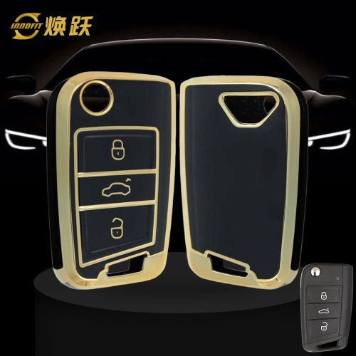 VON1T1-Black-Gold Plating- Car Key Cover For Volkswagen