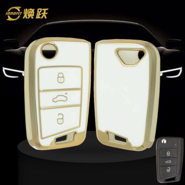 VON1T1-White-Gold Plating- Car Key Cover For Volkswagen