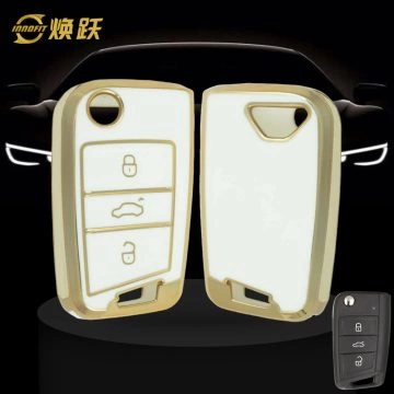 VON1T1-White-Gold Plating- Car Key Cover For Volkswagen