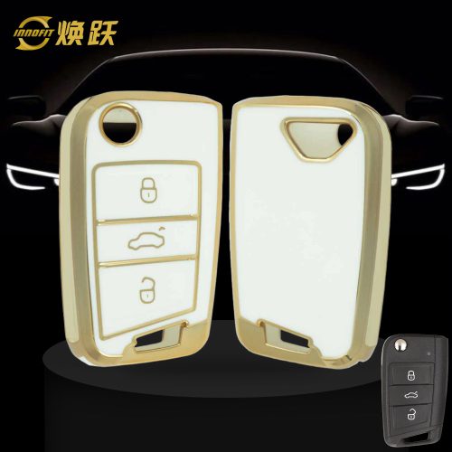 VON1T1-White-Gold Plating- Car Key Cover For Volkswagen
