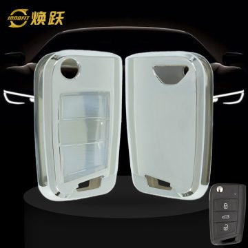 VON1T1-White Transparent Button-Silver Plating- Car Key Cover For Volkswagen