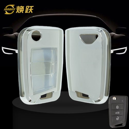 VON1T1-White Transparent Button-Silver Plating- Car Key Cover For Volkswagen