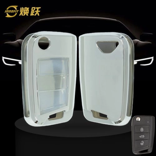 VON1T1-White Transparent Button-Silver Plating- Car Key Cover For Volkswagen