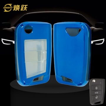 VON1T1-White Transparent Button-Blue Plating- Car Key Cover For Volkswagen