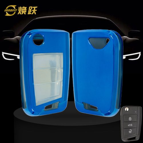 VON1T1-White Transparent Button-Blue Plating- Car Key Cover For Volkswagen