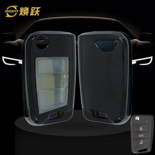 VON1T1-White Transparent Button-Black Plating- Car Key Cover For Volkswagen