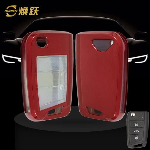 VON1T1-White Transparent Button-Red Plating- Car Key Cover For Volkswagen