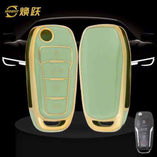 FOA7T1-Green-Gold Plating- Car Key Cover For Ford