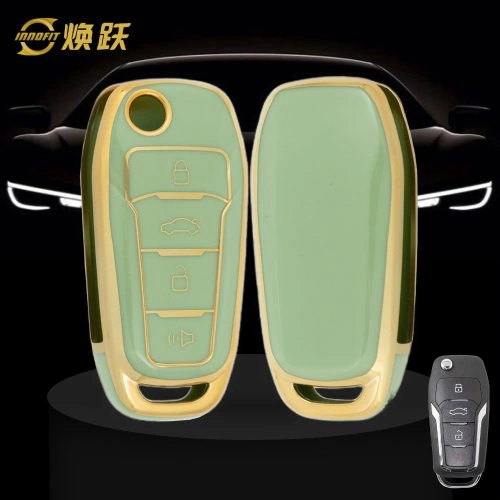 FOA7T1-Green-Gold Plating- Car Key Cover For Ford