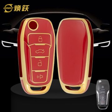 FOA7T1-Red-Gold Plating- Car Key Cover For Ford