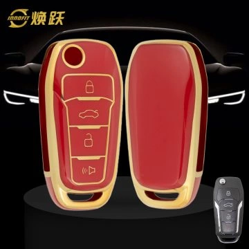 FOA7T1-Red-Gold Plating- Car Key Cover For Ford