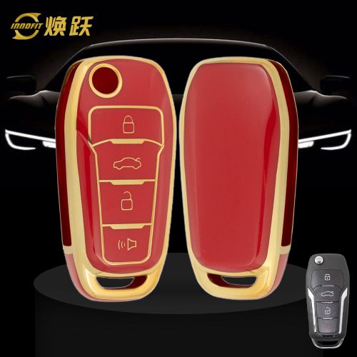 FOA7T1-Red-Gold Plating- Car Key Cover For Ford
