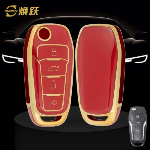FOA7T1-Red-Gold Plating- Car Key Cover For Ford