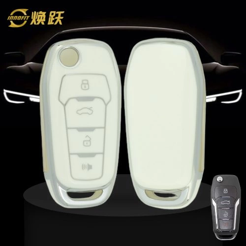 FOA7T1-White-Silver Plating- Car Key Cover For Ford