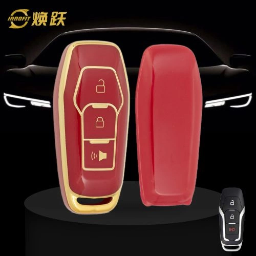 FOU1T1-Red-Gold Plating- Car Key Cover For Ford