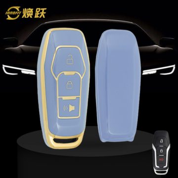 FOU1T1-Light Blue-Gold Plating- Car Key Cover For Ford