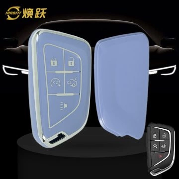 CAB1T1-Light Blue-Silver Plating- Car Key Cover For Cadillac