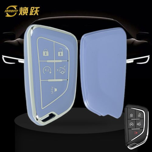 CAB1T1-Light Blue-Silver Plating- Car Key Cover For Cadillac