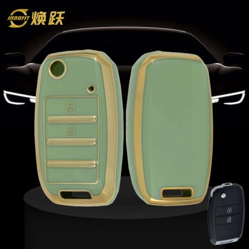 KIE3T1-Green-Gold Plating- Car Key Cover For Kia