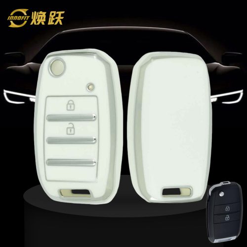 KIE3T1-White-Silver Plating- Car Key Cover For Kia