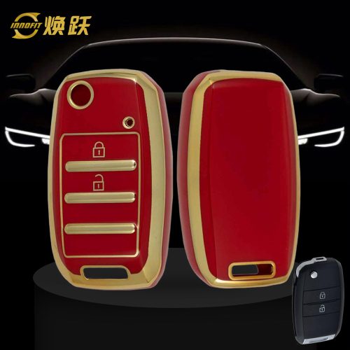 KIE3T1-Red-Gold Plating- Car Key Cover For Kia