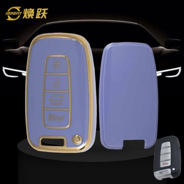 HYC2T1-Light Blue-Gold Plating- Car Key Cover For Hyundai Kia