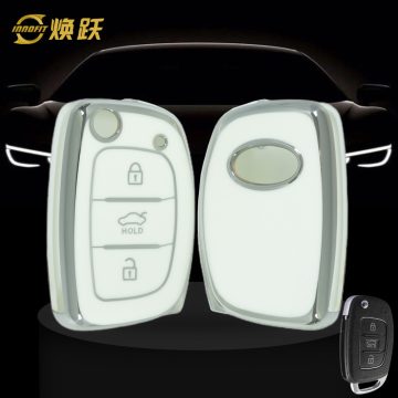 HYF1T1-White-Silver Plating- Car Key Cover For Hyundai