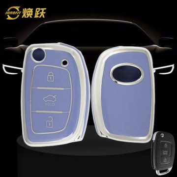 HYF1T1-Light Blue-Silver Plating- Car Key Cover For Hyundai