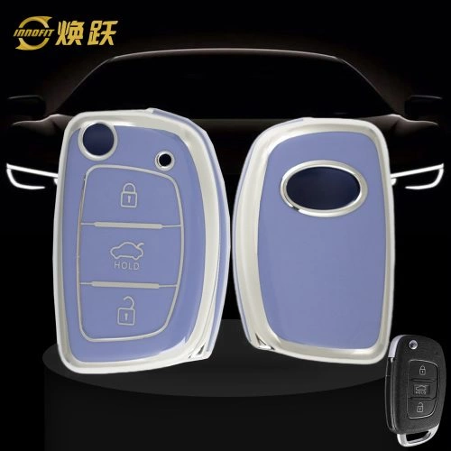 HYF1T1-Light Blue-Silver Plating- Car Key Cover For Hyundai