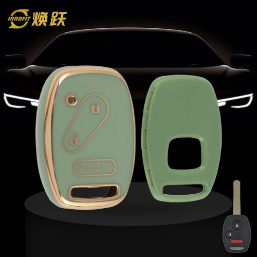 HON3T1-Green-Gold Plating- Car Key Cover For Honda