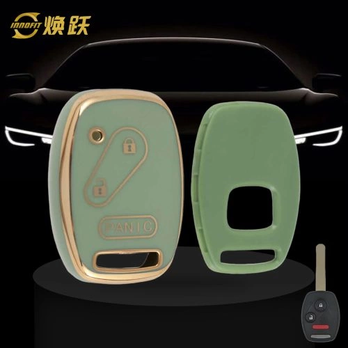HON3T1-Green-Gold Plating- Car Key Cover For Honda