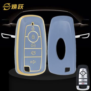 FOB4T1-Light Blue-Gold Plating- Car Key Cover For Ford