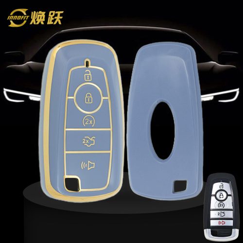 FOB4T1-Light Blue-Gold Plating- Car Key Cover For Ford