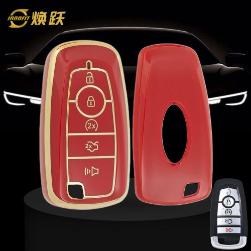 FOB4T1-Red-Gold Plating- Car Key Cover For Ford