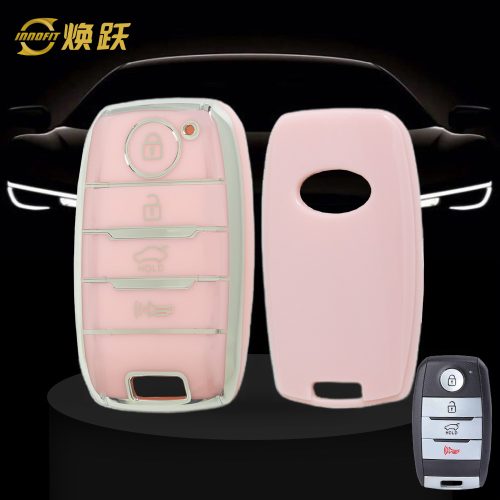 KIC1T1-Pink-Silver Plating- Car Key Cover For Kia